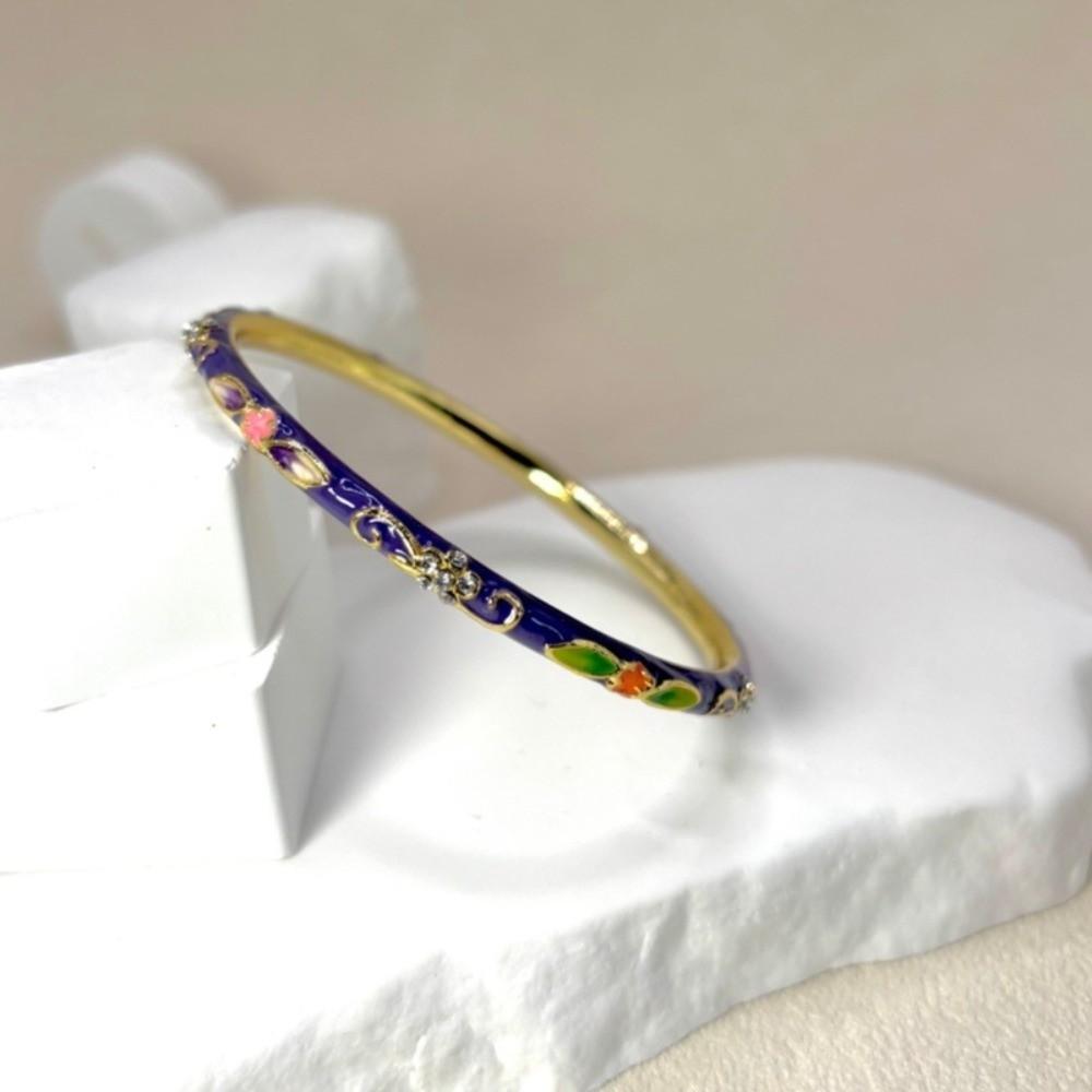Enamel Chinese Flower Bangle Colorful Women's Hand Bracelet Vintage Cloisonne Bangle Jewelry Gifts
