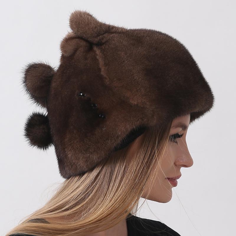 

Женские шапки из натурального норкового меха, зимняя шапка, модные элегантные теплые женские шапки, новые меховые шапки Adjustable(55-60cm) коричневый