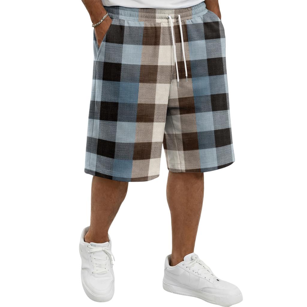 Men's Casual Plaid Drawstring Shorts Relaxed Fit Elastic Waistband Lightweight Breathable Fabric for Everyday Wear