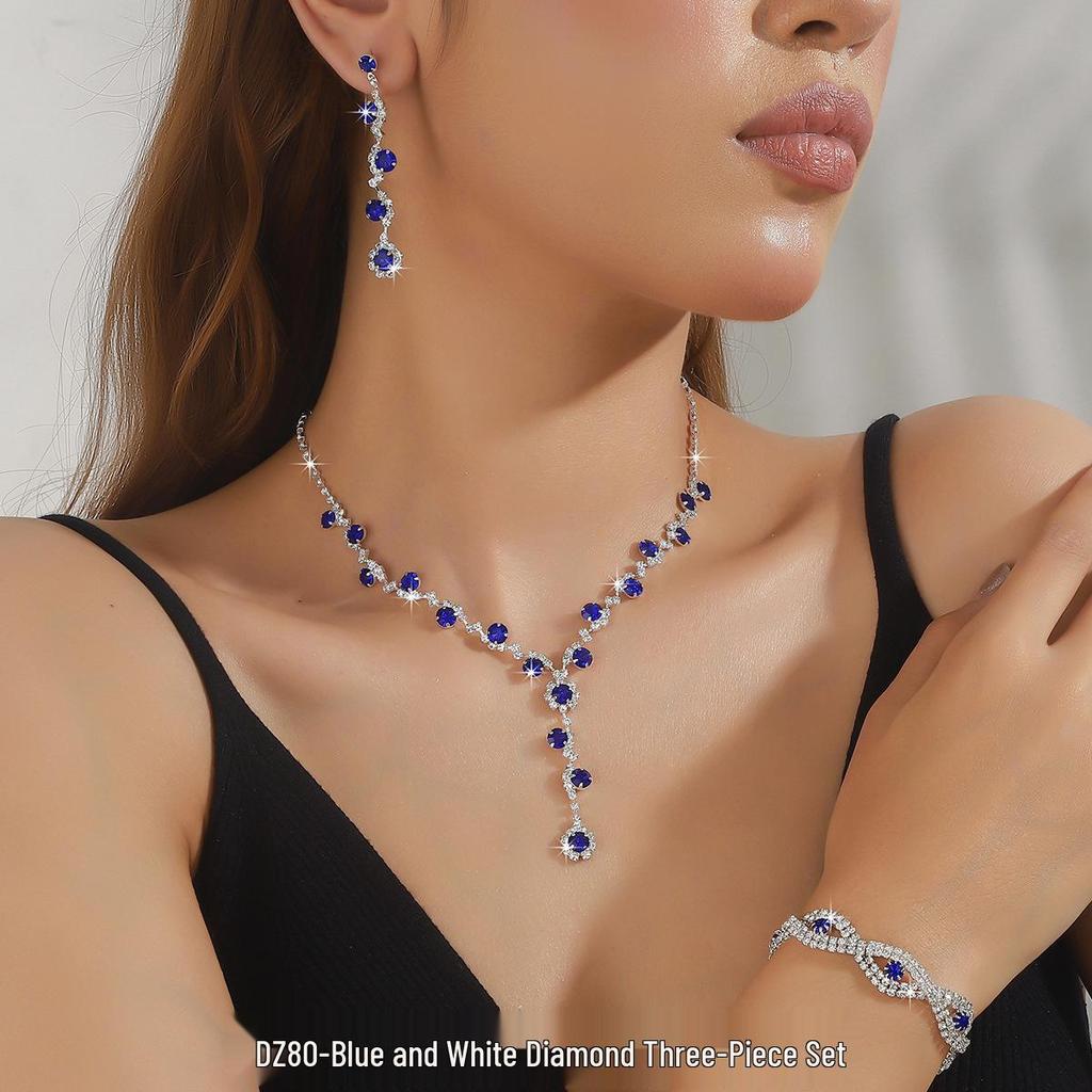 Pink Diamond & Multi-Color Gem Jewelry Set: Necklace, Earrings, Bracelet Trio for Weddings.