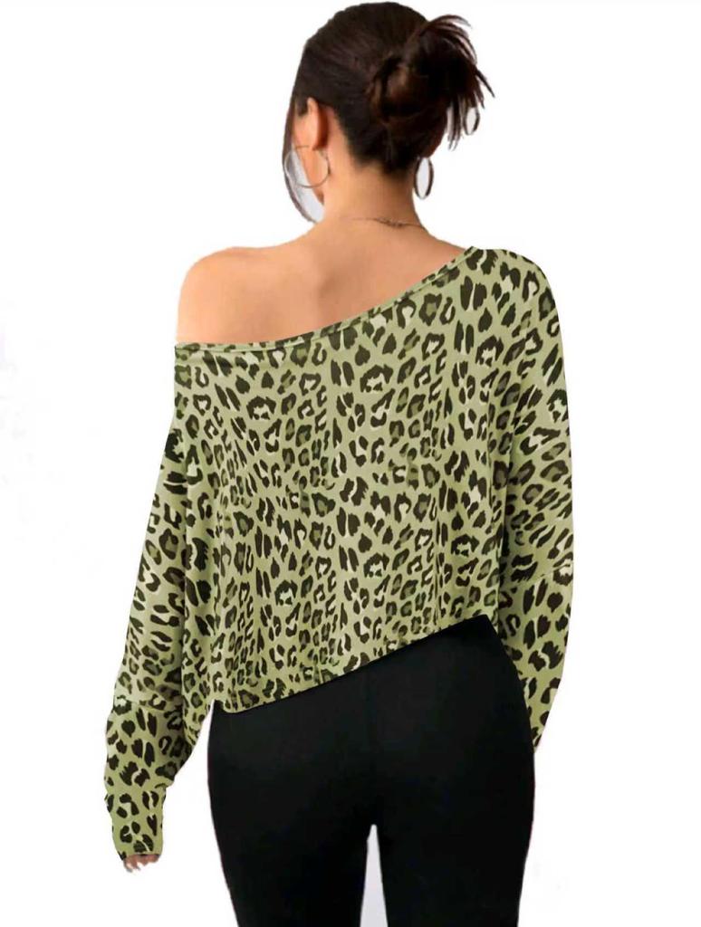 2026 Leopard Print Off-shoulder Cropped Long-Sleeve Top for Women
