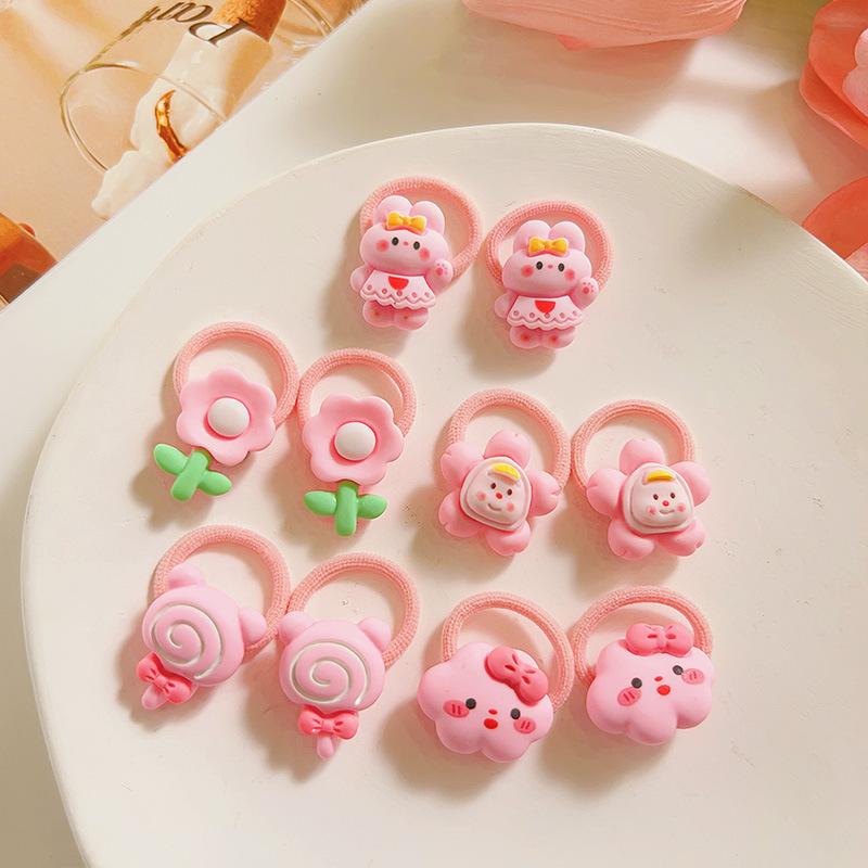 10PCS/Set Sweet Flower Shaped Hair Ties Elastic Hairbands Baby Colorful Ponytail Holders Rubber Band for Toddlers Kids
