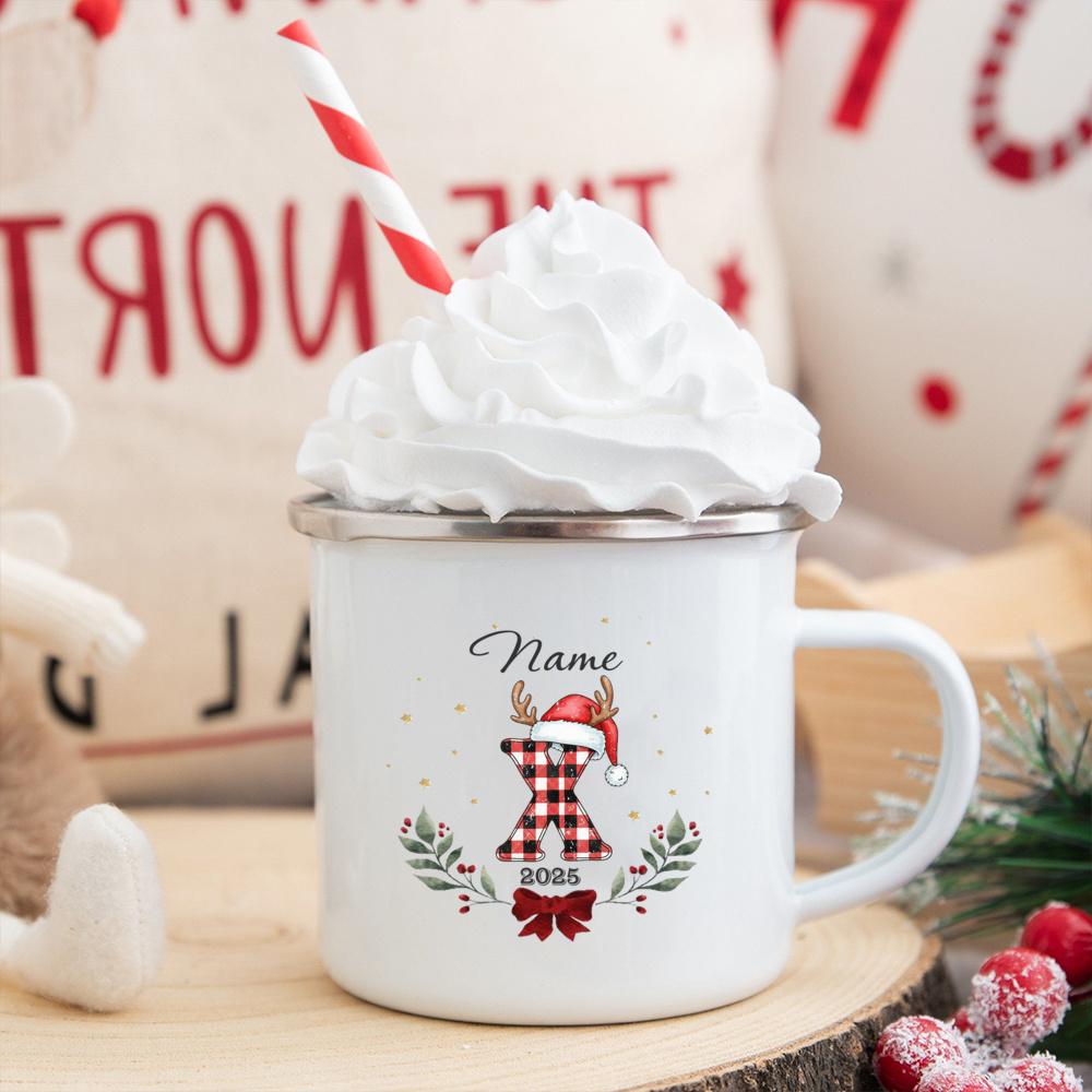 Personalisierte Weihnachtsbuchstaben mit Namen Tasse Heiße Schokolade Schokoladenbecher Getränke Saftbecher Weihnachtsdeko Emaille-Tassen Weihnachten Gi