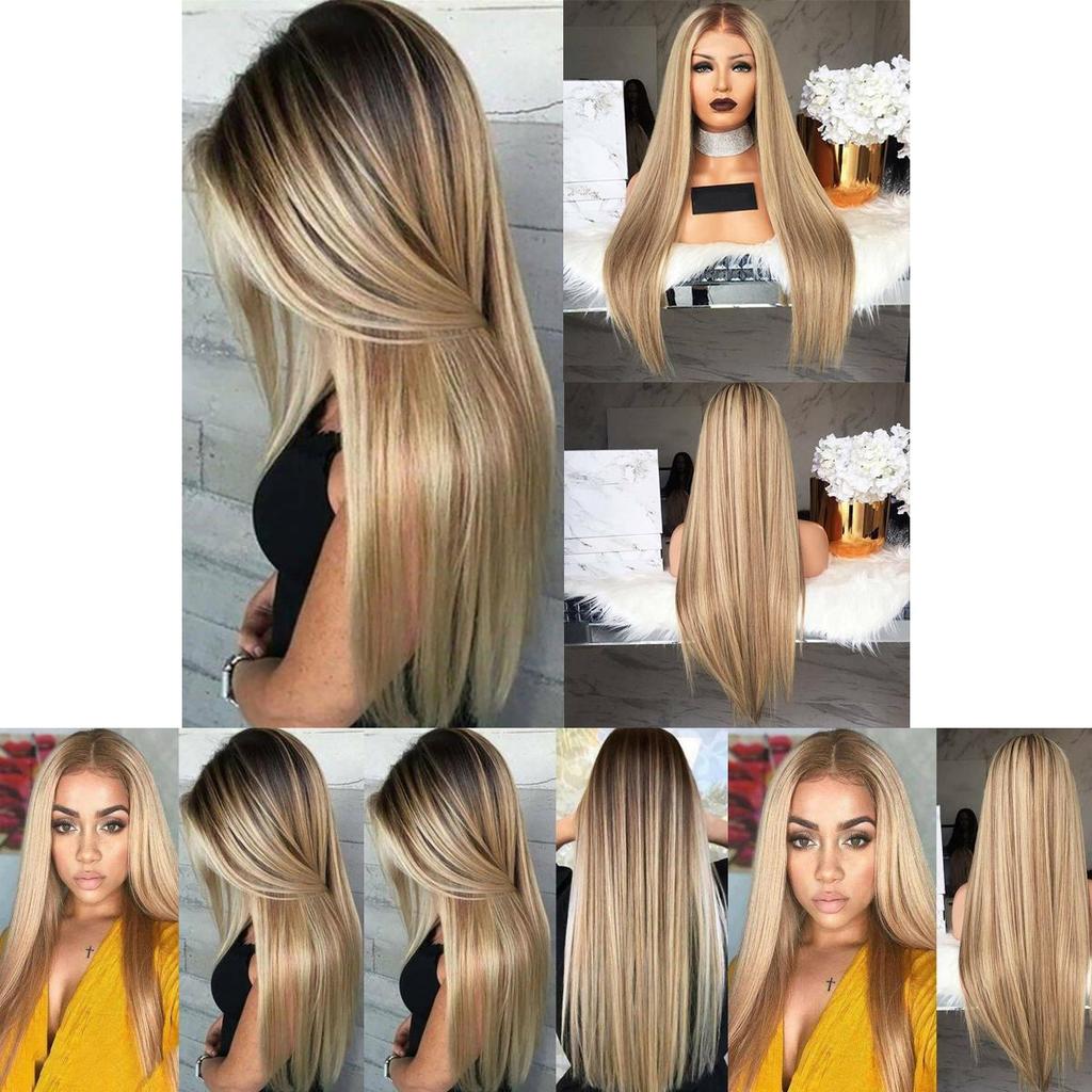 Magnifique perruque longue et lisse Ombré Blond pour femmes Parfaite pour les fêtes costumées et le Cosplay