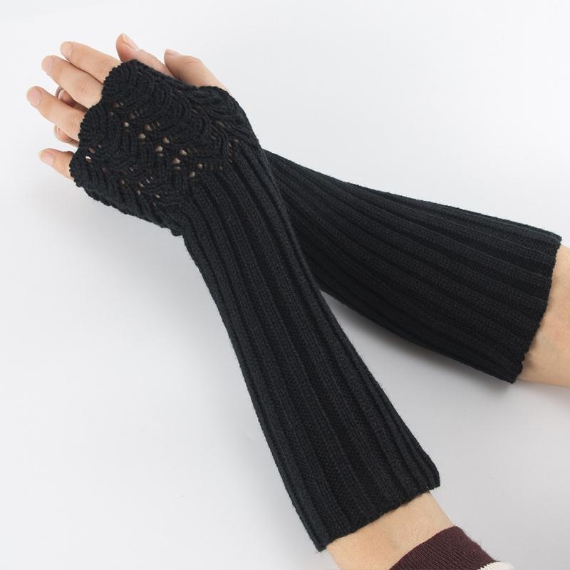 Half Finger Gloves for Typing Winter Knit Gloves with Thumb Holes Unisex Half Finger Mittens Stretchy Warm Long Gloves