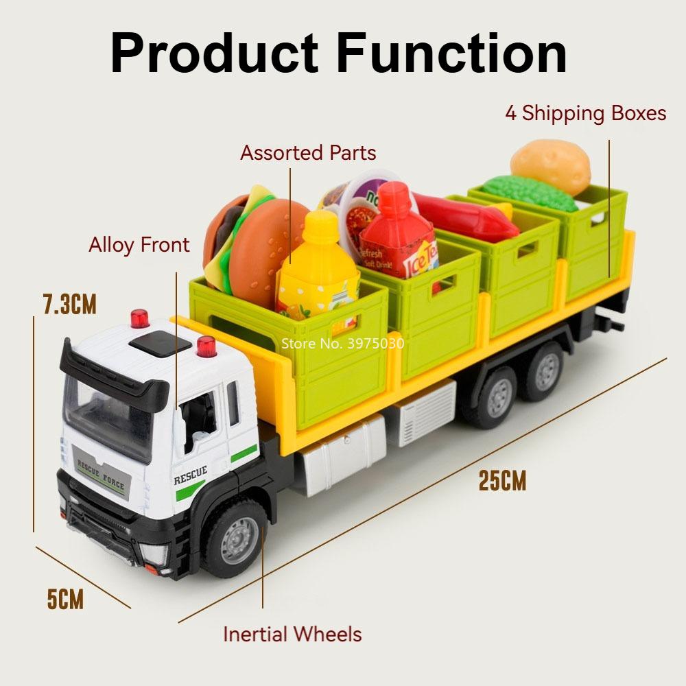 1:32 Transport Vehicles Models Cars Toys Alloy Diecast Slide Forward Fruit Vegetable Transportation Engineering Car Child Gifts