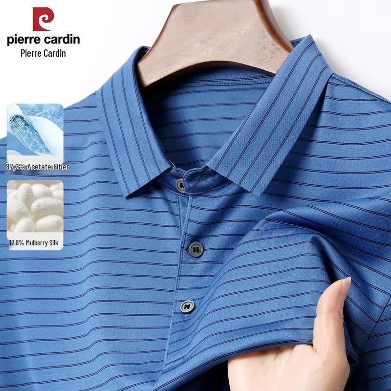 Pierre Cardin Men s Mulberry Silk Anti-Wrinkle Striped Polo Shirt 165