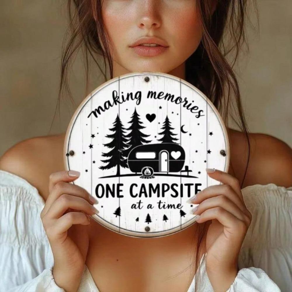 Segno Metallico Divertente a Forma di Camper Vintage Decorazione Murale Design Rustico da Campeggio