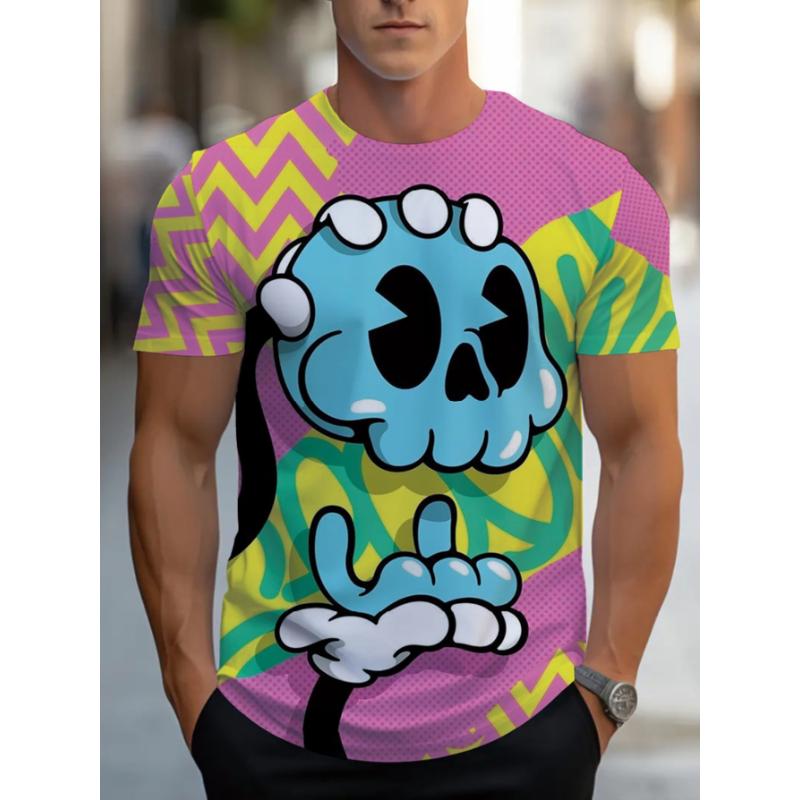 T-shirt da uomo a maniche corte con girocollo e stampa 3D, taglie forti, T-shirt casual estiva