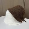 Sweet Bow Knitted Bucket Hat Women's Autumn and Winter Advanced Sense Warm Ear Protector Basin Hat Rear Split Bucket Hat