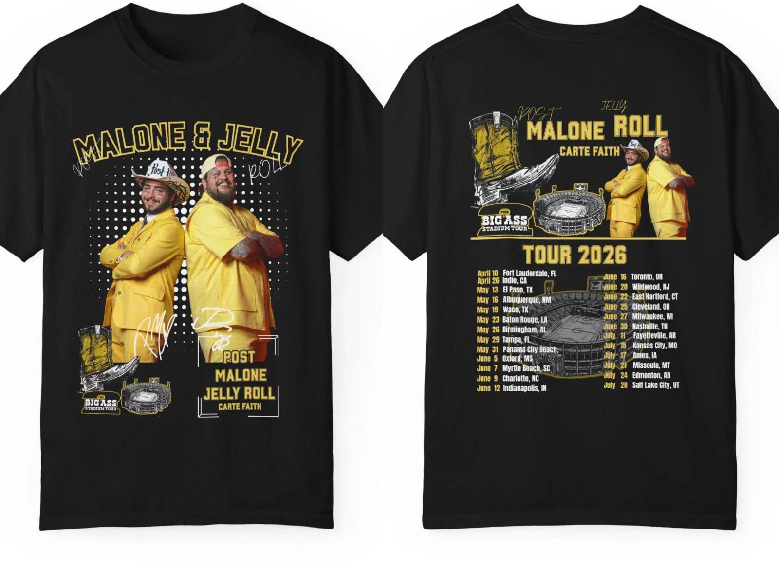 Post Malone Jelly Roll Tour 2026 Two Sided T-Shirt S