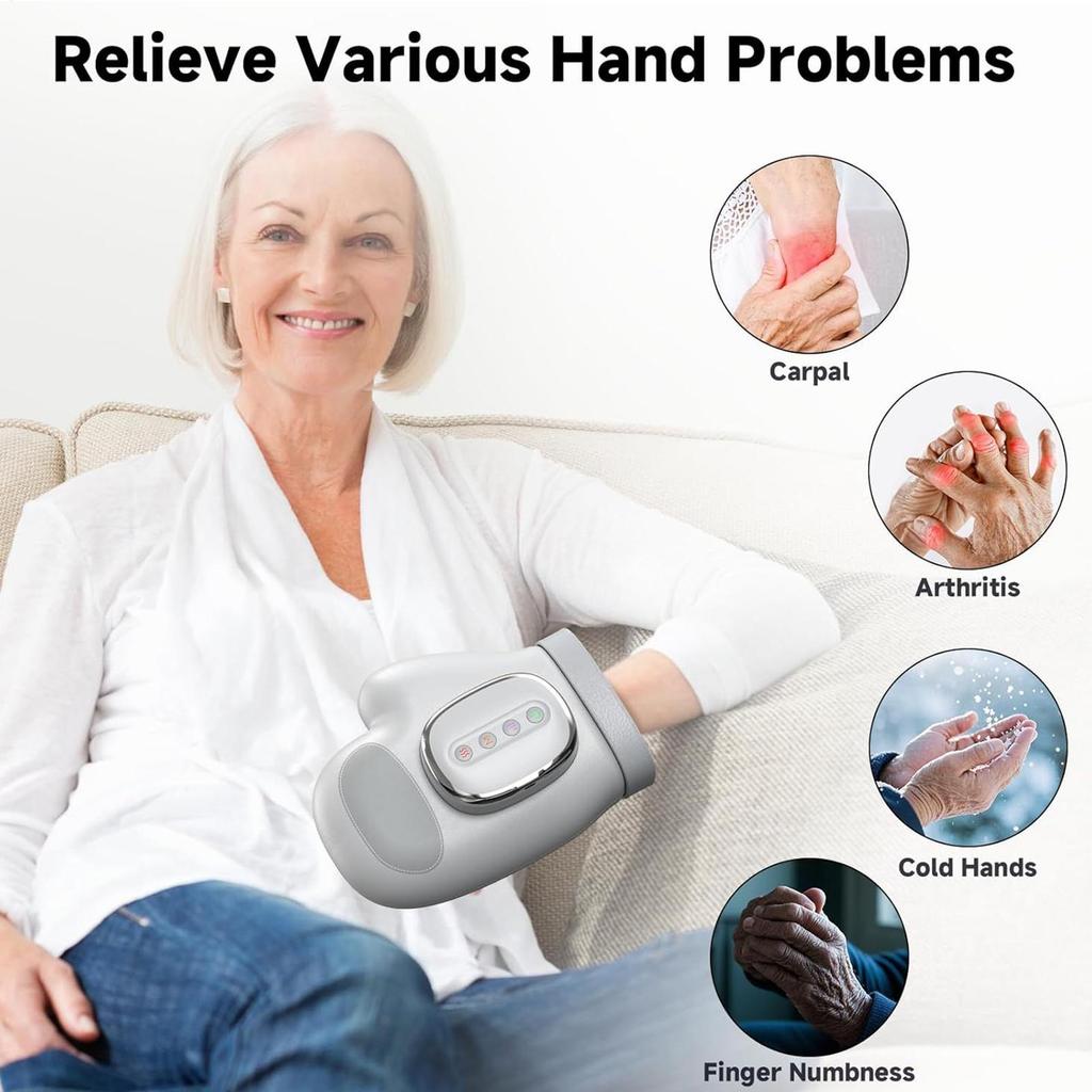 Electric Hand Massager Hot/Cold Care Wrist Massage Machine Heat/Air Bag Compression Carpal Tunnel Wrist Finger Kneadings Massage