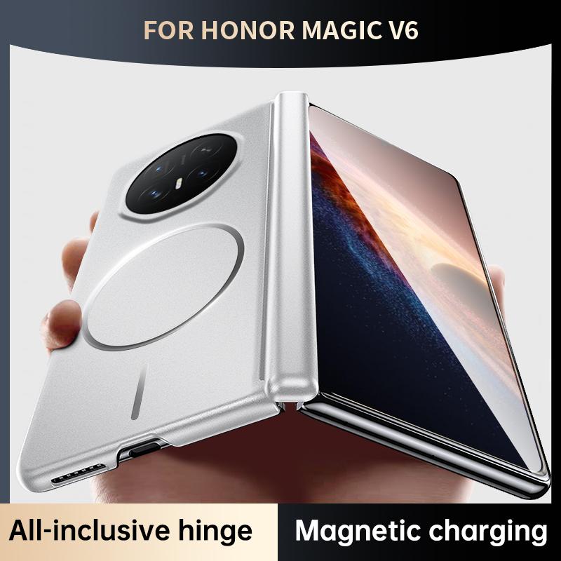 Hinge Protection Magnetic Case For Honor Magic V6 V5 Magsafe Metallic Paint Hard PC Shell Cover For Huawei Honor Magic V6 V5
