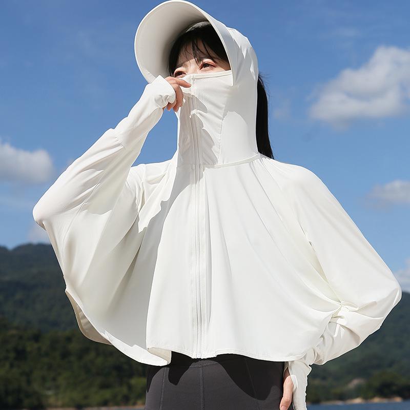 UPF50+ Anti-UV Black Sun Protection Shawl for Women, Breathable Ice Silk, Cooling Loose Fit.