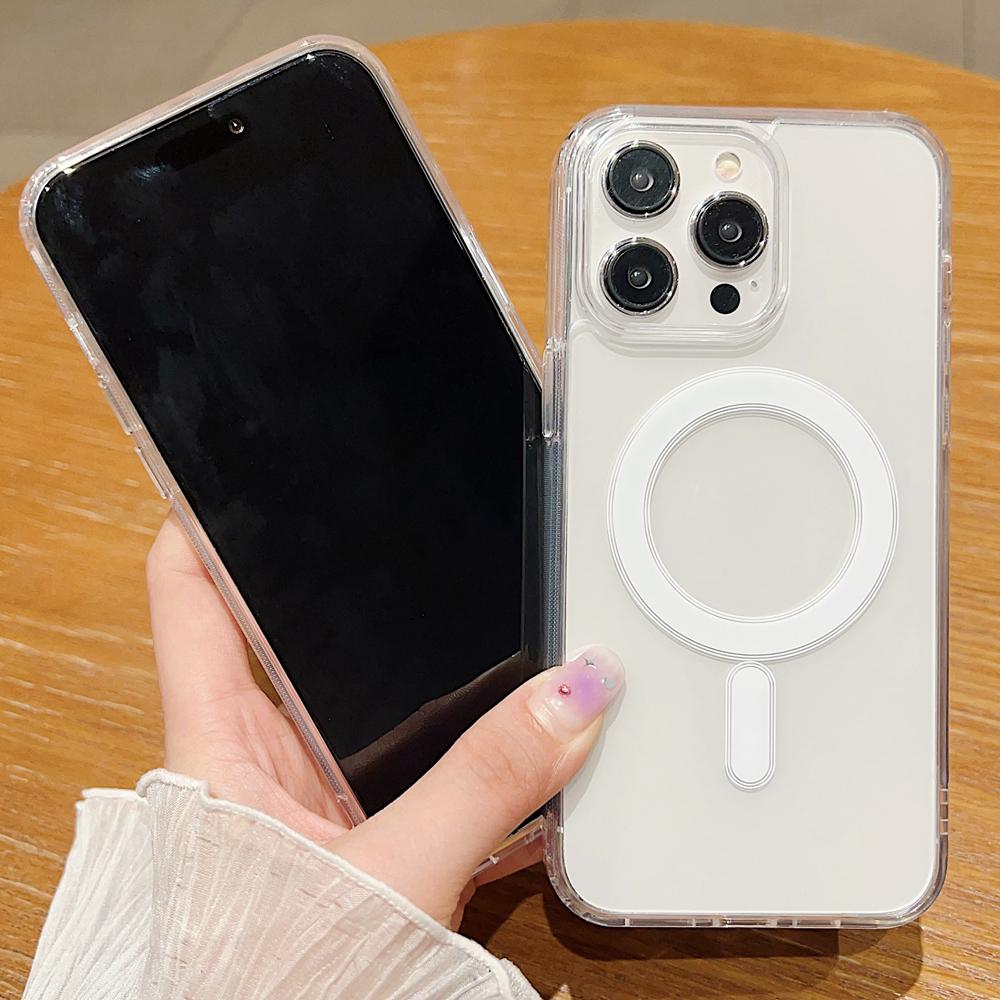 KEYSION Crystal HD Transparent for Magsafe Magnetic Wireless Charge Case for iPhone 11 12 13 14 Pro Max Hard Clear Cover
