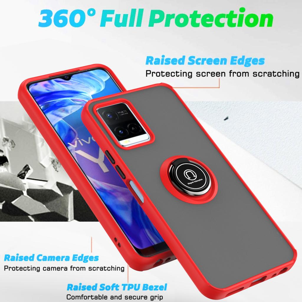 Magnetic Ring Holder TPU Bumper Shockproof Case For VIVO Y21 Y21S Y33S Y20 V21 V21E Y17 Y15 Y12 Y11 Matte Hard PC Back Cover