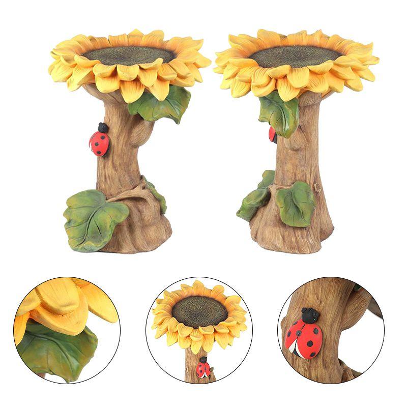 Charming Polyresin Sunflower Bird Bath With Stunningly Detailed Leaf And Ladybug Design
