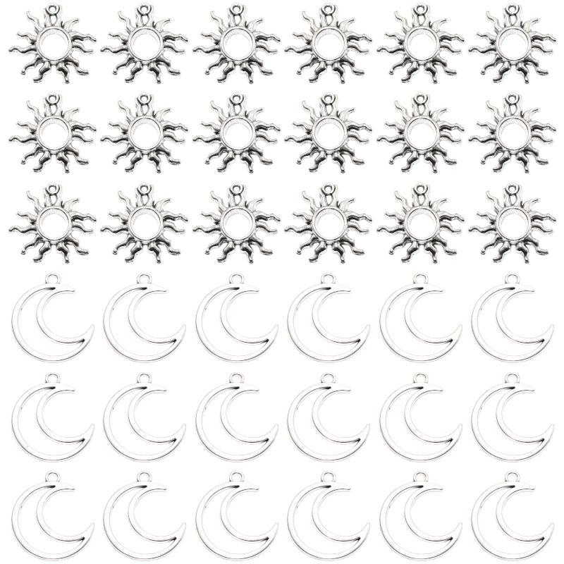 Retro Alloy Antique Silver Filigree Sun & Moon Jewelry Pendants - Necklaces & Earrings