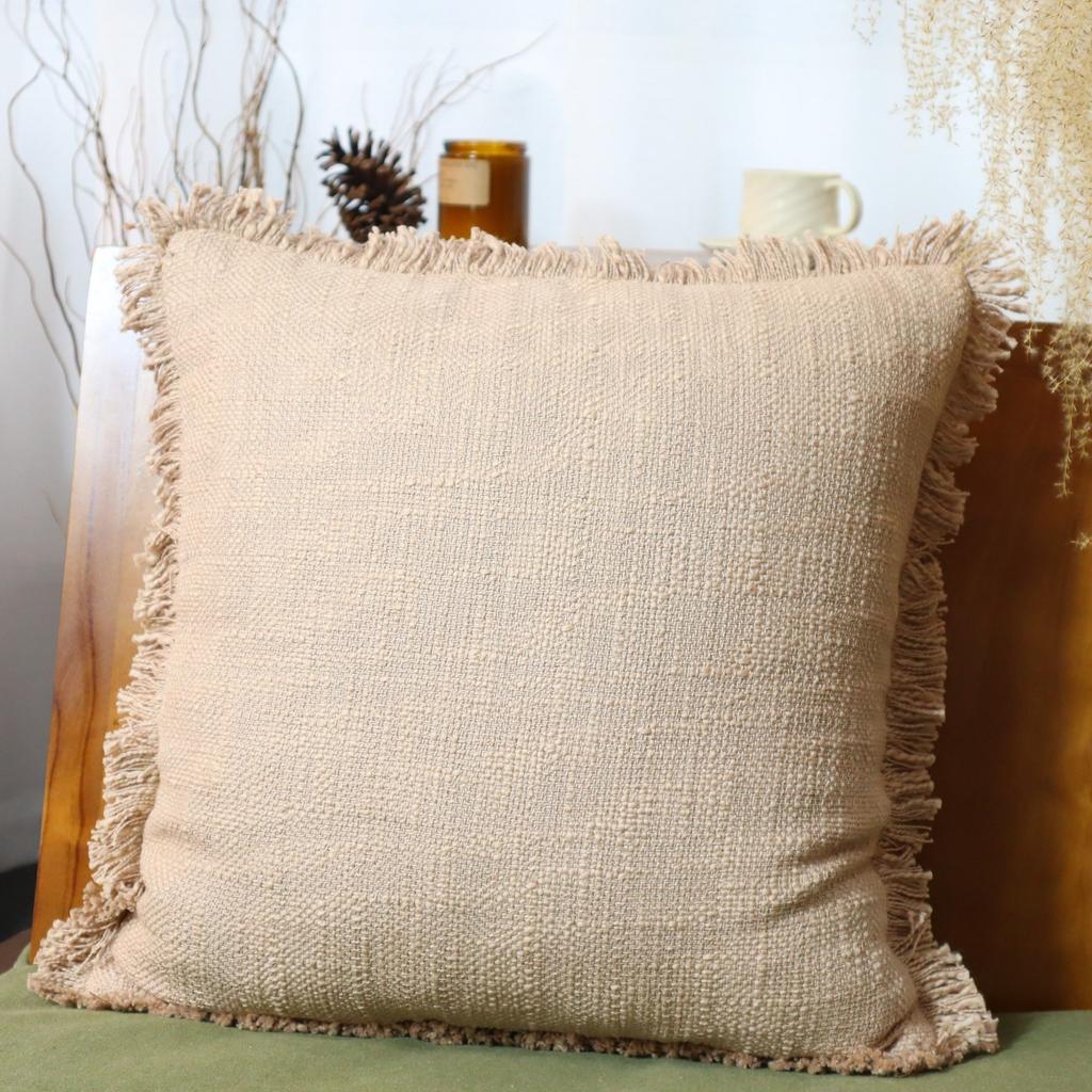 Linen Fringe Throw Cushion Cover Farmhouse With Tassels Soft Accent Pillowcase For Chair Sofa Bed Living Room Home Decorative
