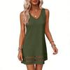 Women Sleeveless V Neck Casual Dress with Hollow Out Hem A Line Loose Fit Summer Sundress for Daily Wear Holiday Beach