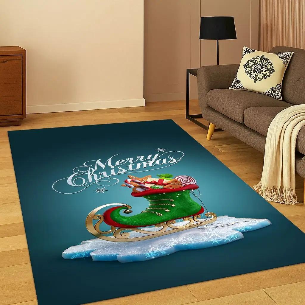 Fröhlicher Weihnachtsbaum Weihnachtsmann Cartoon Teppich für Wohnzimmer Schlafzimmer Fußmatte Küche Heimdeko Rutschfeste Bodenmatte