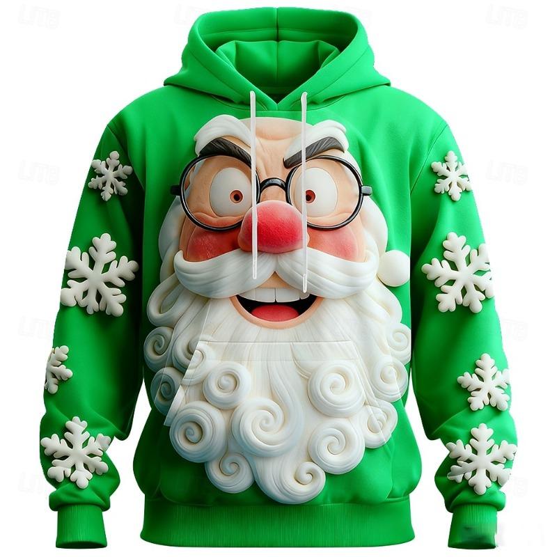 2026 Christmas Men's Funny Santa Claus 3D Cartoon Hooded Hoodie Fashion Daily Crew Neck Home Party Gift Drawstring Fall Winter