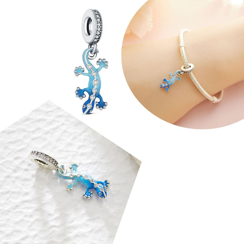 925 Silver Animal Charm Cartoon Cute gecko octopus Bead Fit Bracelet Diy For Women Original Dangle Pendant Mother's Day Gift