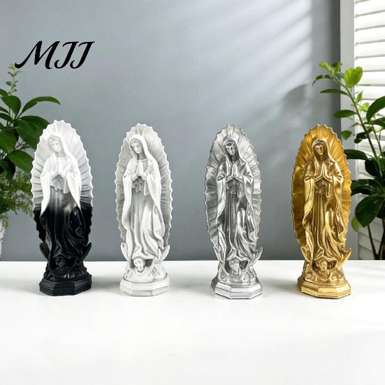 Unikalne Akcenty Biblioteczki Statua Religijna Matki Bożej z Guadalupe, Figurka Dziewicy Maryi, Rzeźba z Żywicy, Dekoracje do Kącika Kawowego Inspirująca Sztuka dla