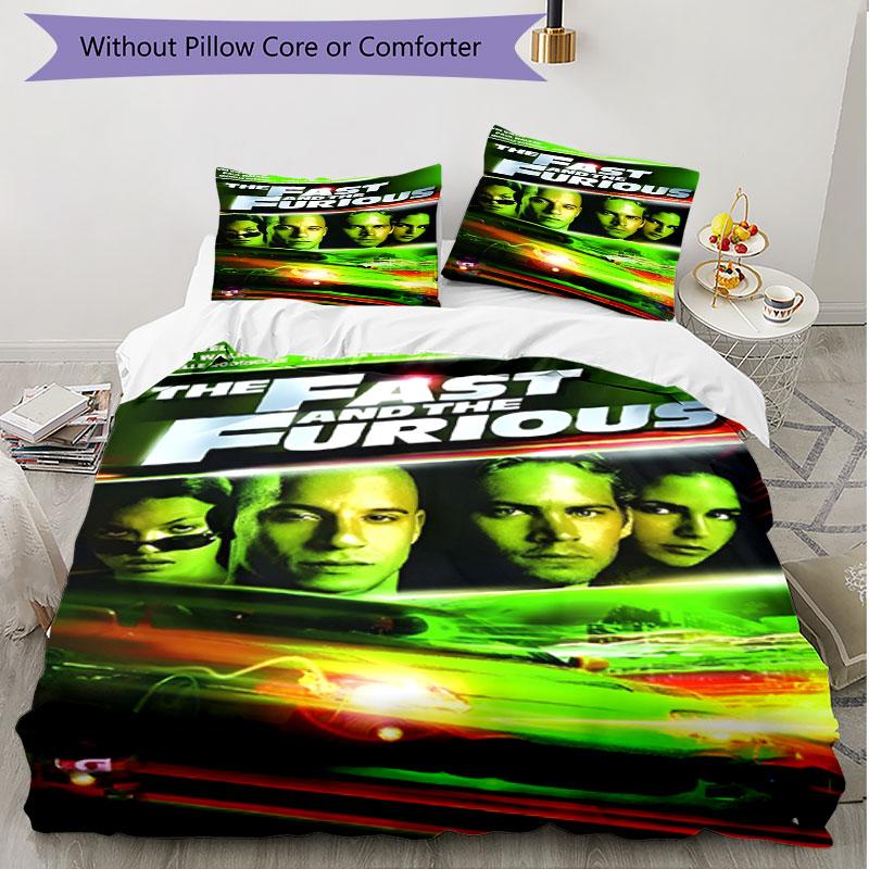 3pcs Duvet Cover Set (1*Duvet Cover + 2*Pillowcase, Without Core), Fast & Furious Print Soft All‑Season Bedding Set, Home Bedroom Decor Gift