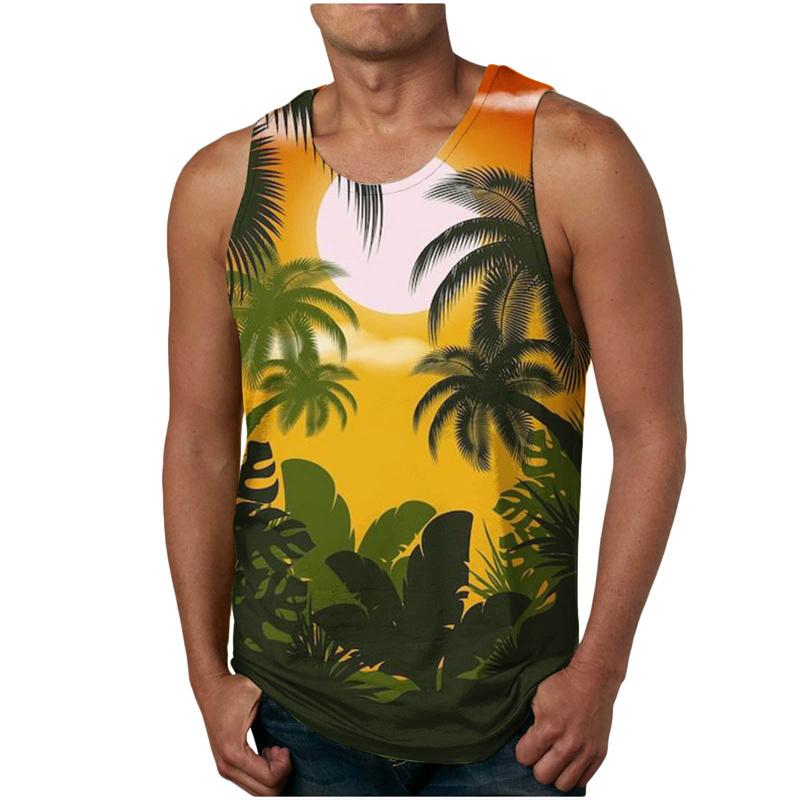 Sommer Harajuku 3D Kokospalmen Aufdruck Tanktop Für Männer Sonnenuntergang Grafik Tanktops Kinder Mode Weste Streetwear Kleidung Oberteil