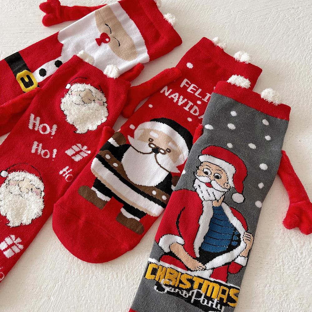 Women's Autumn Winter Socks Mid Tube Sock Hand In Hand Christmas Sock Couple Magnetic Pull Cute Christmas Sock Magnet Tube Socks