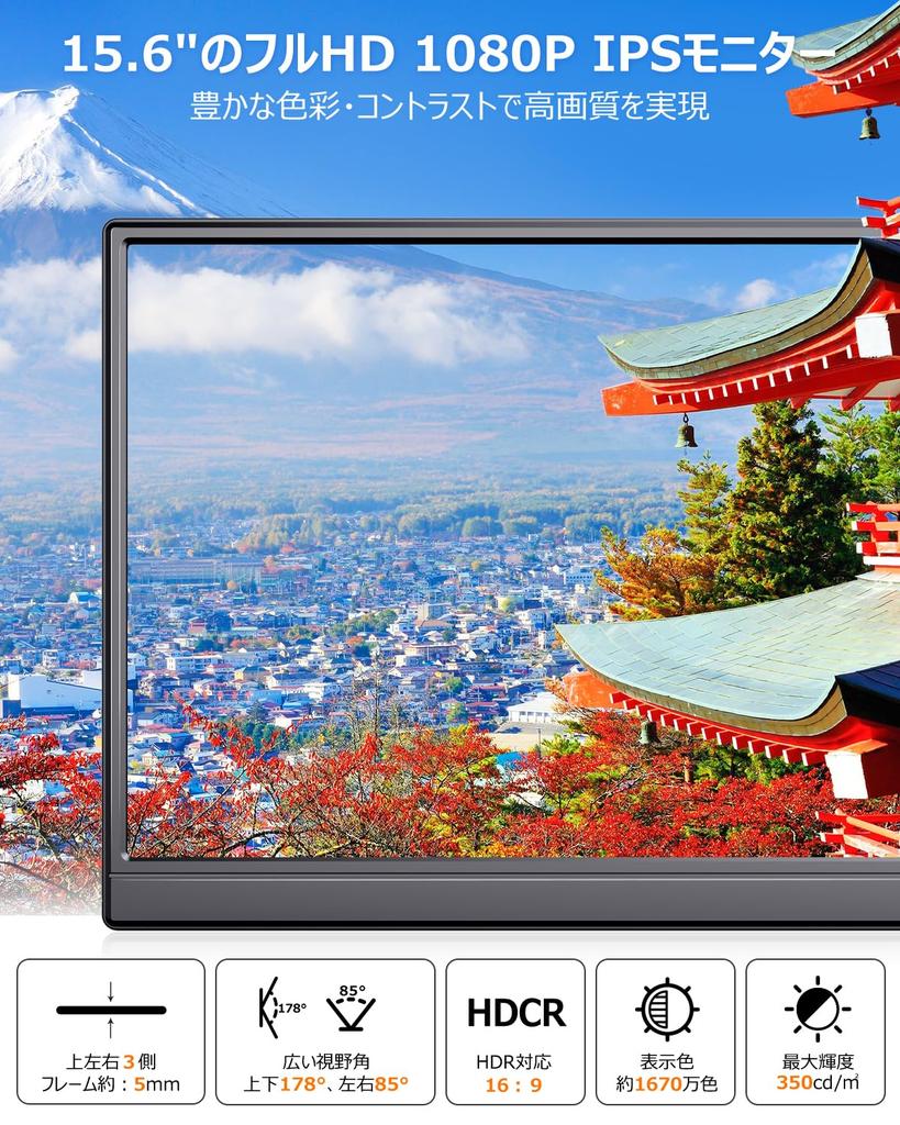 Eleeyak Mobile Monitor inch Full Kickstand Type Protective Cover Thin Lightweight Mobile Display IPS LCD Panel High Brightness 350nit Blue Cut