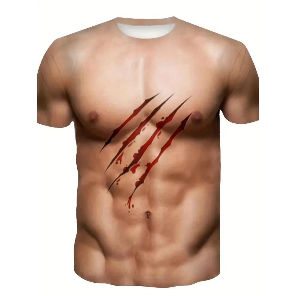 New Funny Muscle Body 3D Printed T-shirt Mens Designer Clothes Streetwear Short Sleeve Top Tees Ugly Chest Hair T Shirt Clothing