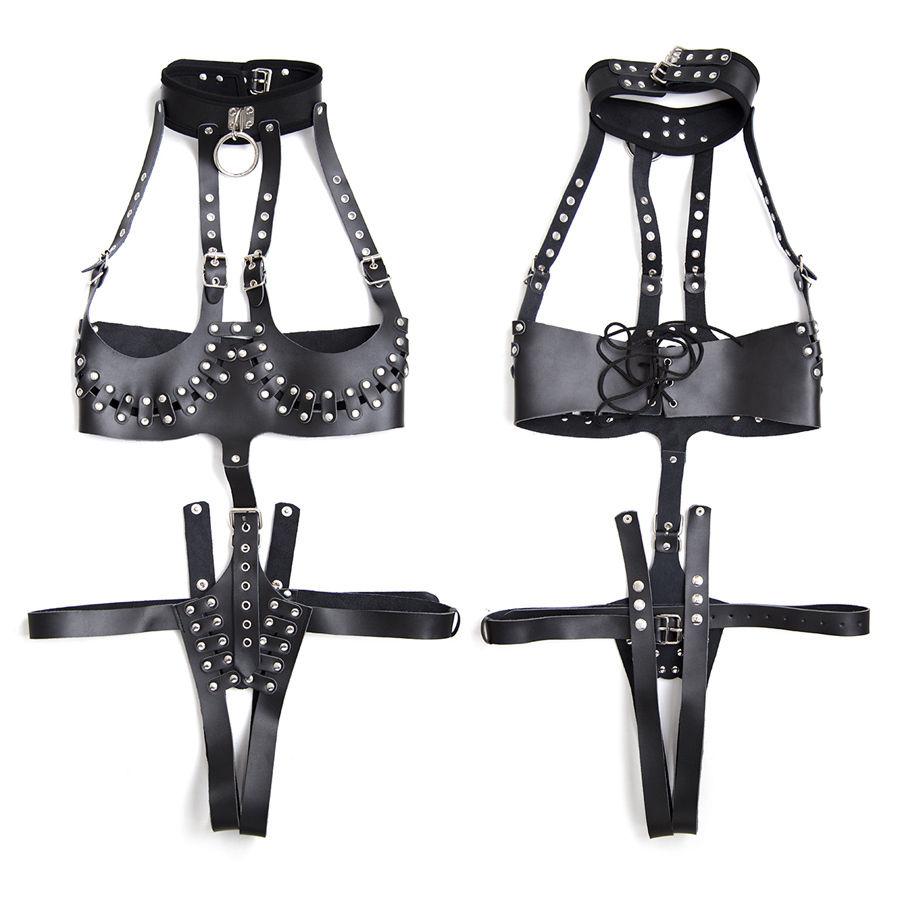 Genuine Leather Open Corset Bustier Body Corsets with Neck Collar Adjustable Waist Strap Sex Toys for Woman Queen's Party Dress
