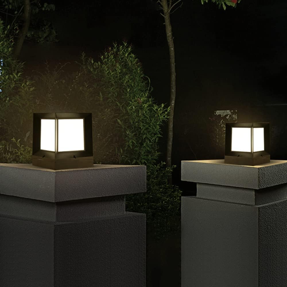 RCIDOS Square Acrylic Lampshade Aluminum Pillar Head Lights 1-Light IP54 Waterproof E27 Fence Column Lights Exterior Patio Vintage Pillar Pole