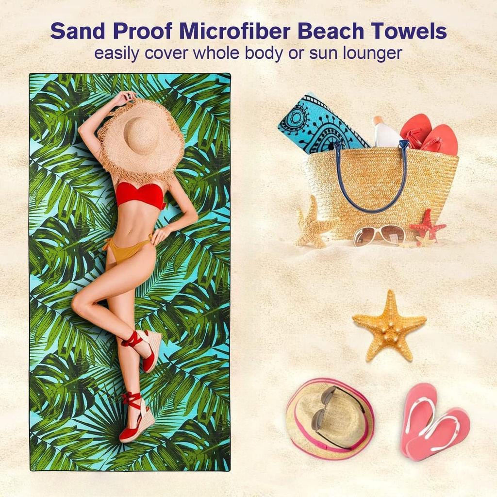 1PC Green Leaves Pattern Beach Towel for Family Stuffs Friend Gift Quick-Dry Sand Free For Bath Yoga Beach Camping Swimming GYM
