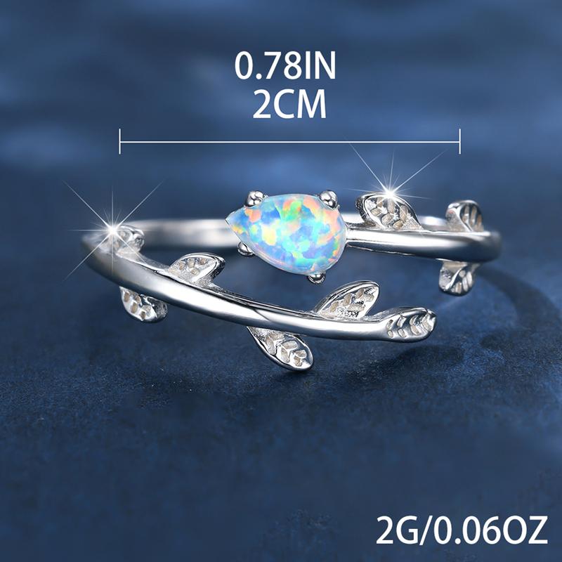 925 Sterling Silver Leaf Shape Elegant White Opal Ring for Women Adjustable Opening Ring Luxury Wedding Jewelry Gift