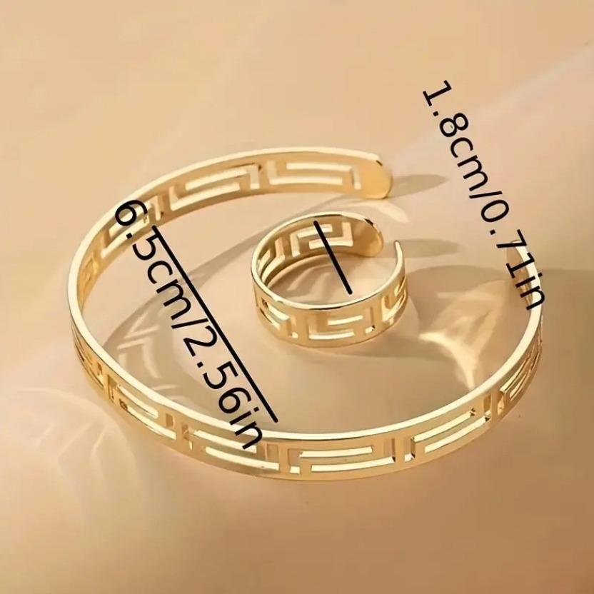 Two-piece Bracelet Ring Set Swastika Paper Hollow Fashion Simple Temperament Amazon Hot Sale Set