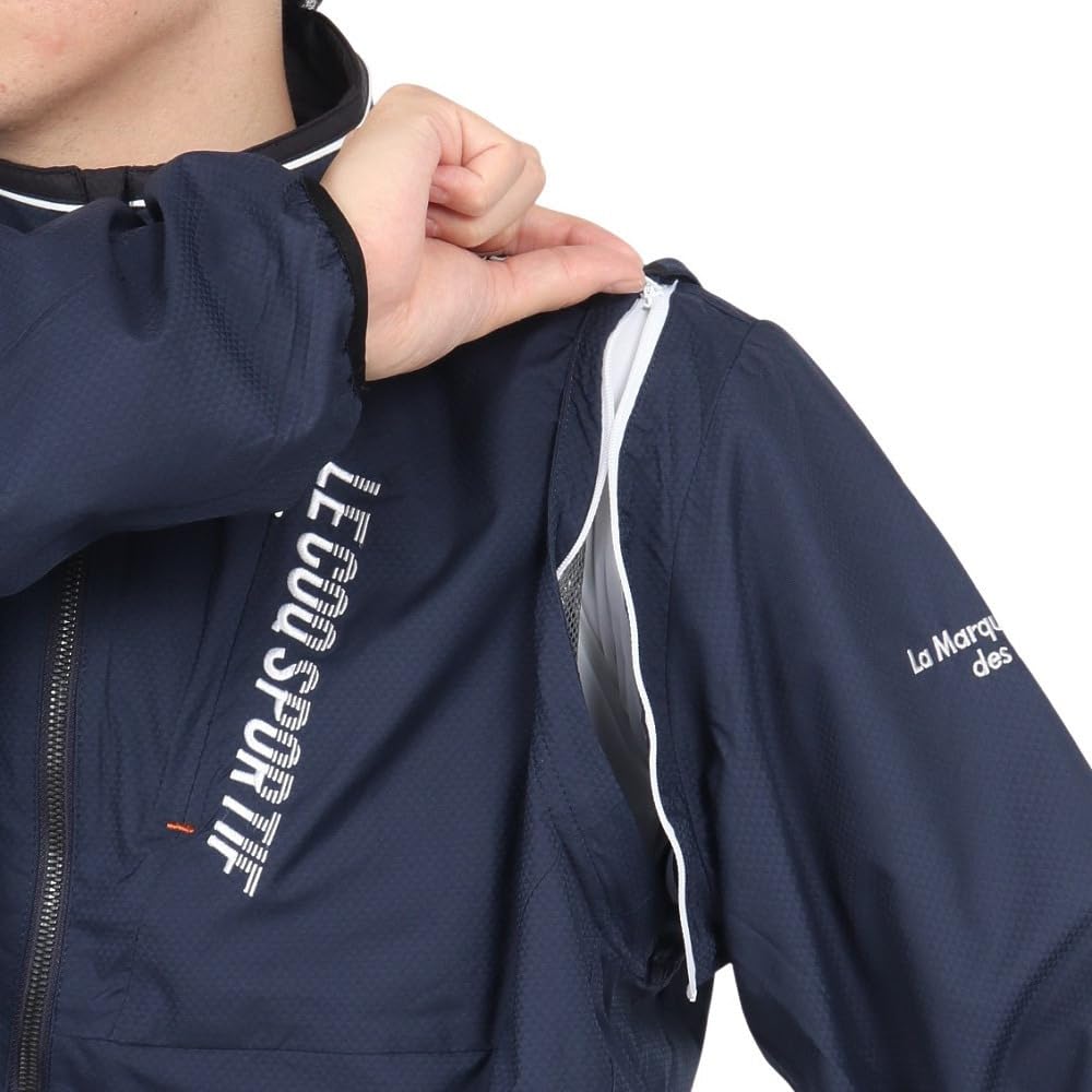 Le Coq Sportif Golf Stretch Forcer a classic jacket with detachable and windproof and Navy Size Men's Blouson, 2-way water-repellent, sleeves,