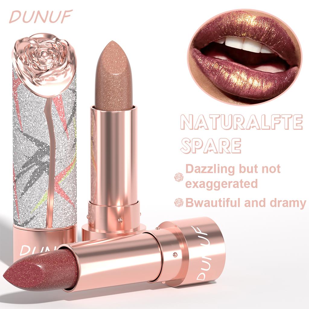 DUNUF 7-Color Metallic Shine Lipstick, Glitter Shimmer Waterproof Long-Lasting Lip Makeup