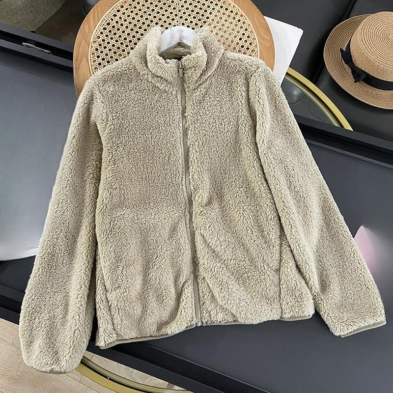 Herbst- und Winter Damen Langstapel-Polarfleece-Reißverschlussjacke Plüsch-Cardigan Korallenfleece-Jacke