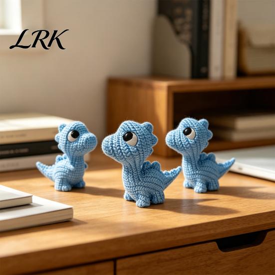 Nordic Style Dinosaur 3D Printed Figurine, Cute Mini Crochet Texture Dino Statue, Desktop Ornament Miniature Collectible Decoration for Kids