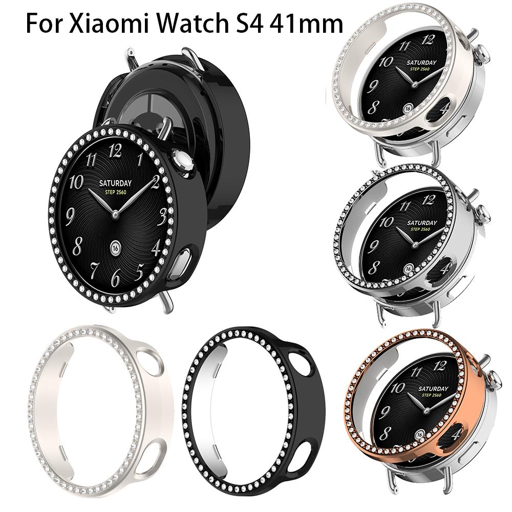 Bling PC Průhledné ochranné pouzdro pro Xiaomi Watch S4 41mm Pouzdro s diamantovými krystaly Tvrdý kryt Ochranný kryt na hodinky Módní nárazník