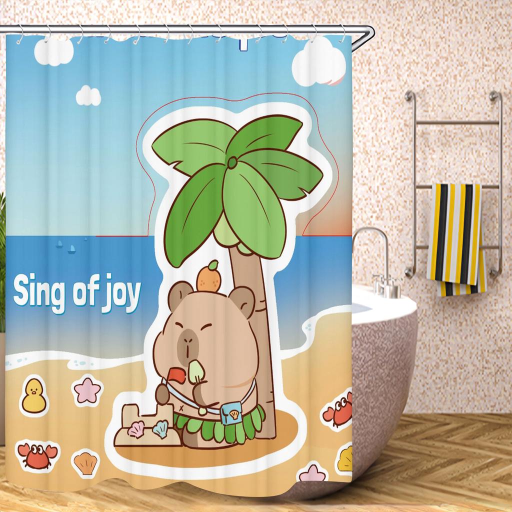 Kapibara Badrumsgardiner Tillbehörssatser Lyx Duschdraperi Bad & Saker Söt Vattentät Rolig Anime För Vardagsrum