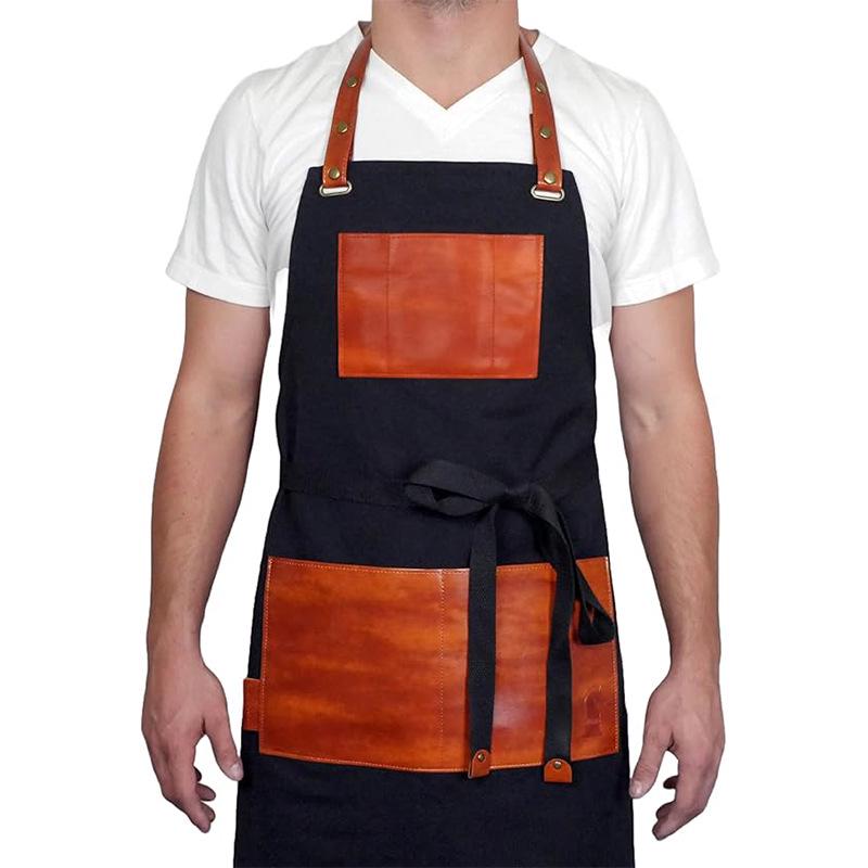 

Высококачественный индивидуальный мужской парикмахерский холщовый рабочий фартук из ПУ с регулируемым шейным ремнем