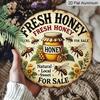 2D Flat Retro Fresh Honey Discount Aluminum Wall Logo-8x8 Inch Country Farmhouse Decoration with Bee and Jar Art, Humorous Kitchen Plaque Suitable