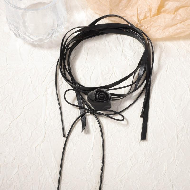 Handmade Leather Choker Necklace Elegant Camellia Flower Pendant Clavicle Chain for Holiday Parties and Everyday Wear