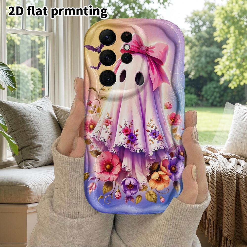 Phone Case: 2D Flat Samsung Galaxy A34 A35 M05 M06 S20 S22 S21 FE Plus 5G Protective Case, Couple Style, Light Pink Ghost, Christmas and Halloween Gif