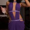 European & American Pattern Patchwork Sequin Mesh Dress - Backless, Hollow Design, Long Holiday Style Dress
