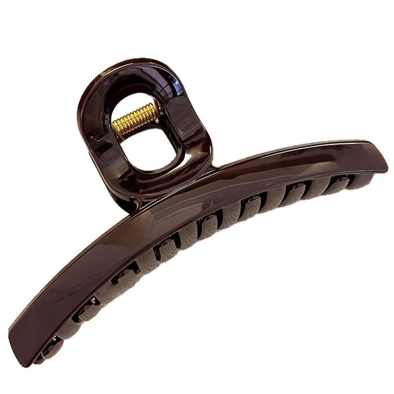 High-end chocolate brown one-word grabber large shark clip hairpin women's back head clip hair accessory